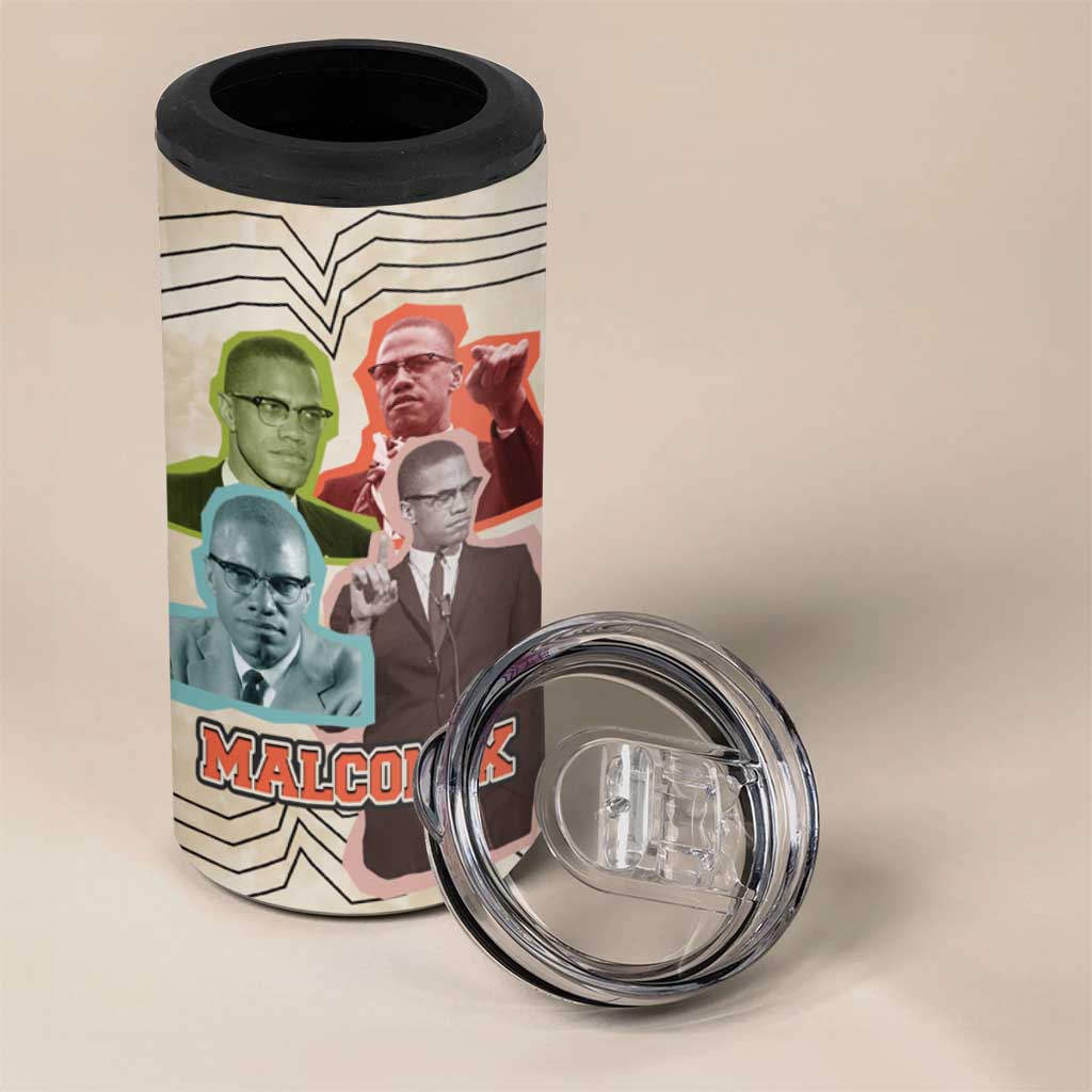 Malcolm X 4 in 1 Can Cooler Tumbler Pop Art Portrait Collage Civil Rights Activist Retro Style Design - African Pride