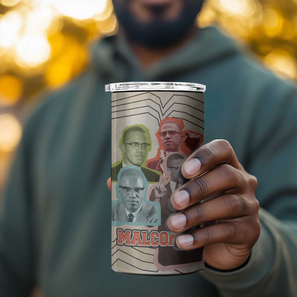 Malcolm X 4 in 1 Can Cooler Tumbler Pop Art Portrait Collage Civil Rights Activist Retro Style Design - African Pride