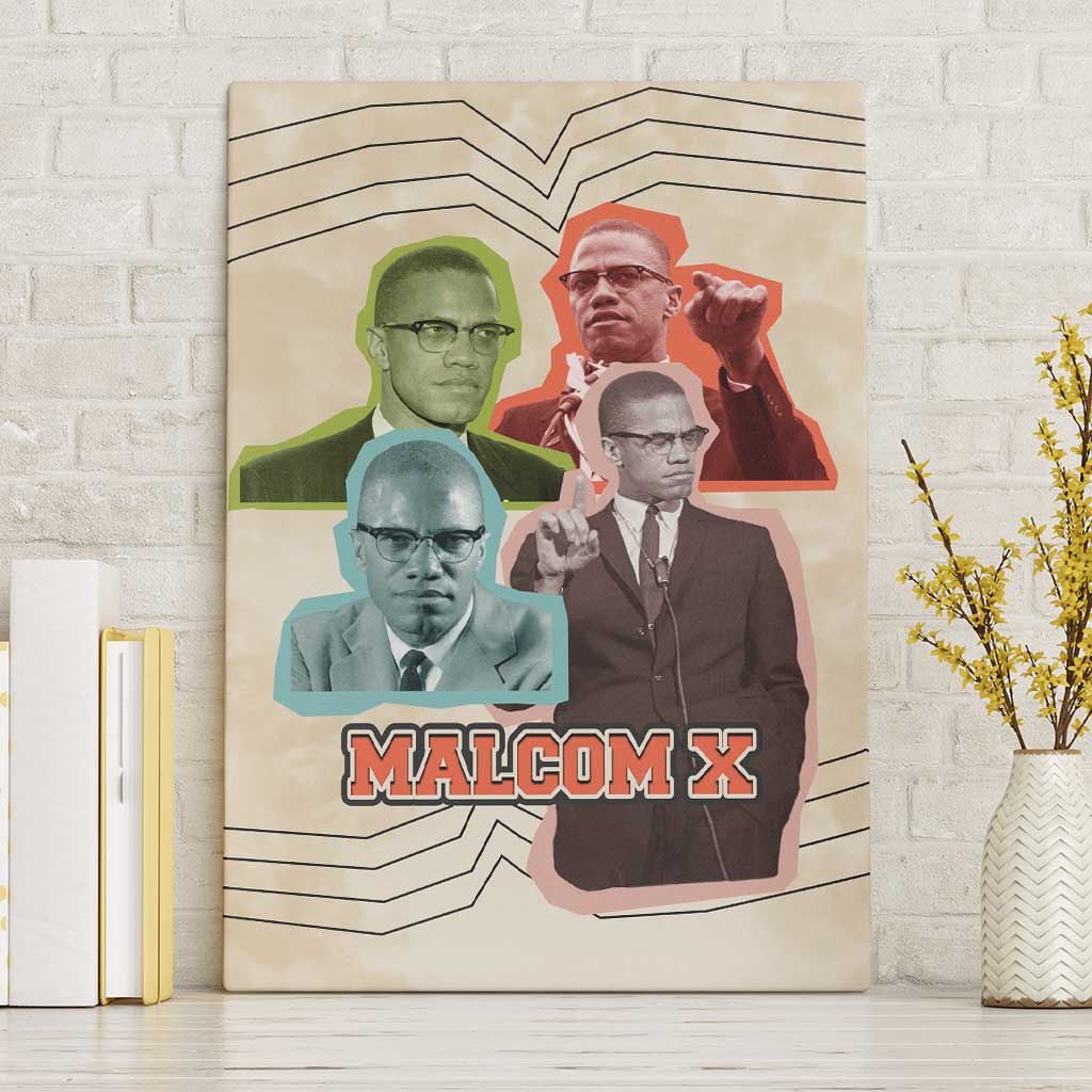 Malcolm X Canvas Wall Art Pop Art Portrait Collage Civil Rights Activist Retro Style Design - African Pride