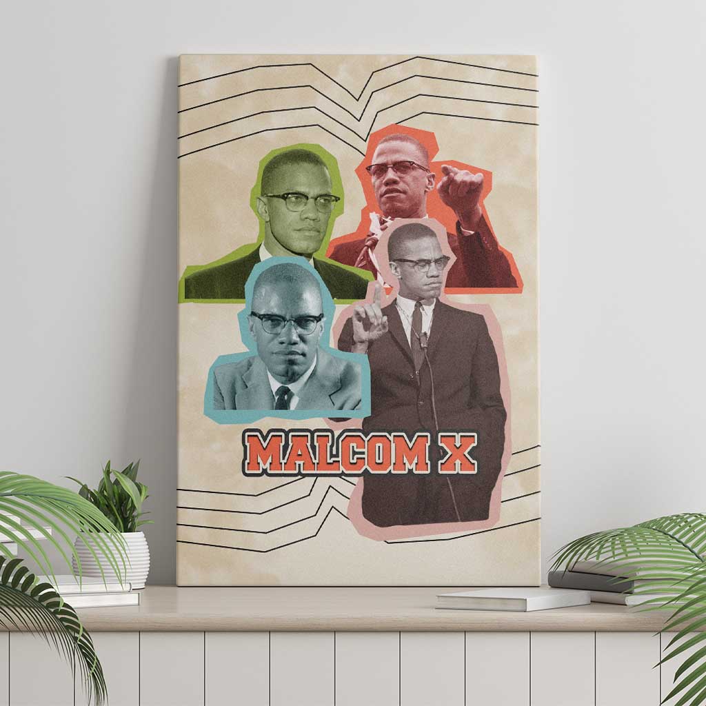 Malcolm X Canvas Wall Art Pop Art Portrait Collage Civil Rights Activist Retro Style Design - African Pride