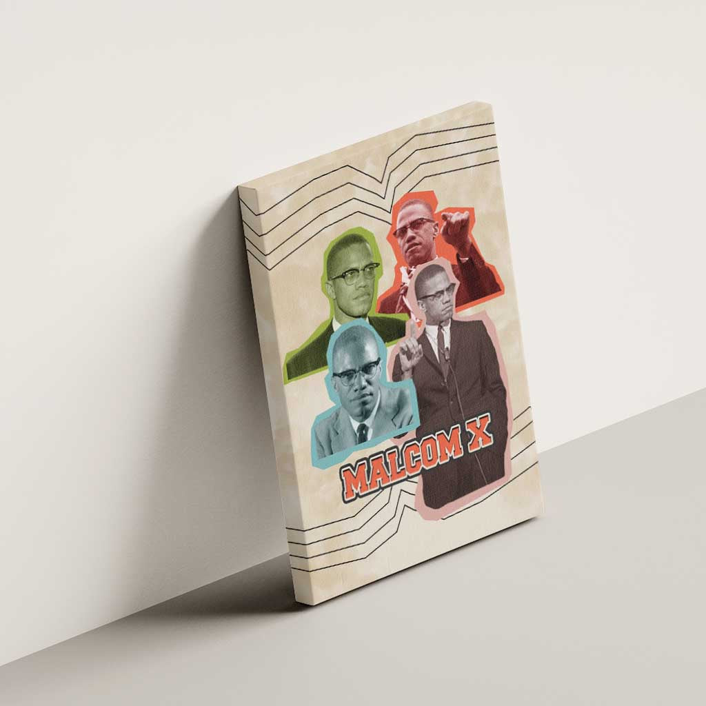 Malcolm X Canvas Wall Art Pop Art Portrait Collage Civil Rights Activist Retro Style Design - African Pride