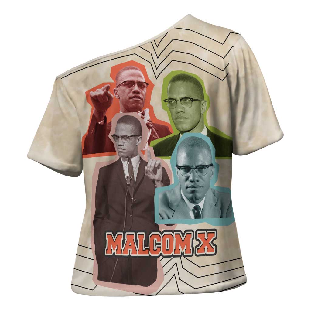 Malcolm X Cross Shoulder Shirt Pop Art Portrait Collage Civil Rights Activist Retro Style Design - African Pride