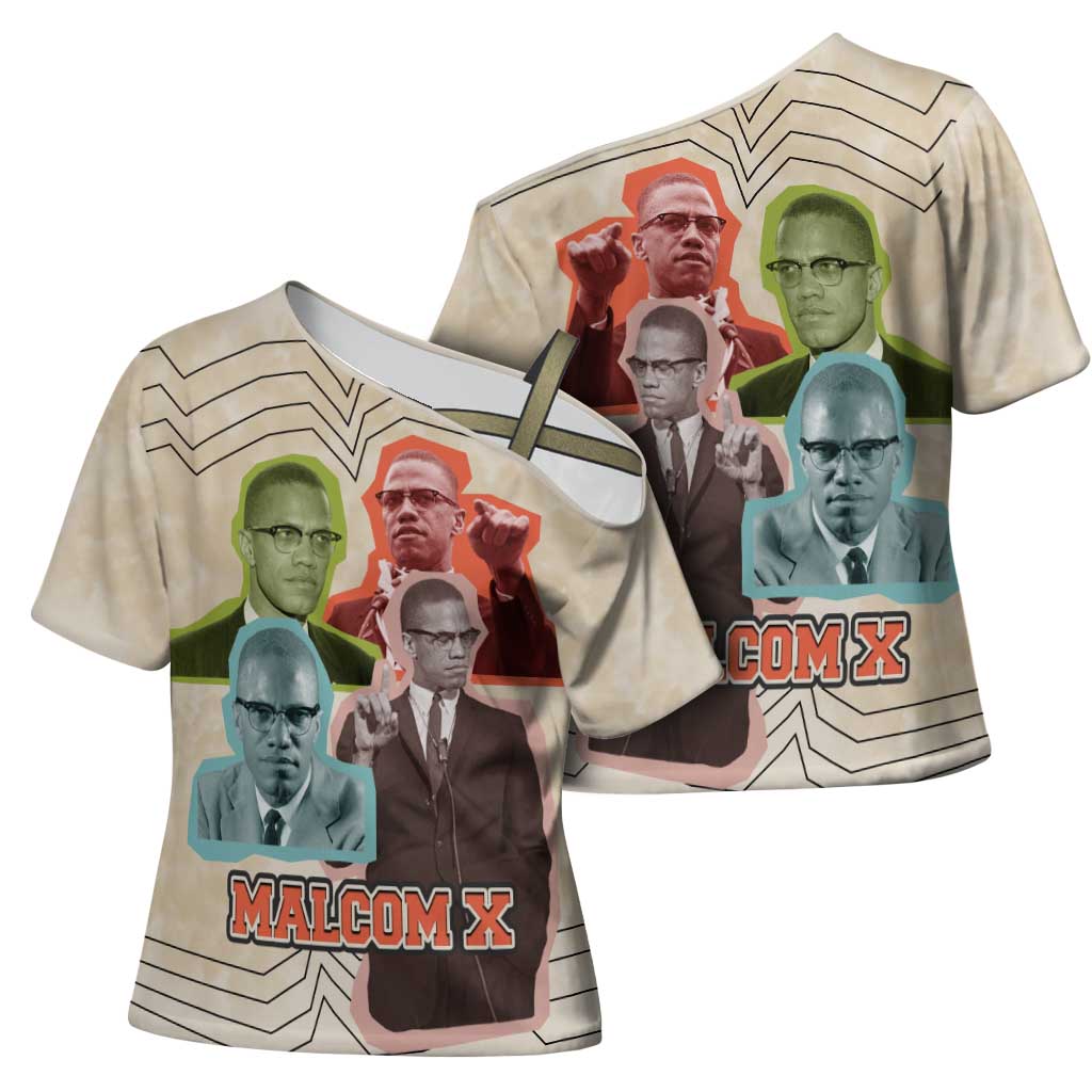 Malcolm X Cross Shoulder Shirt Pop Art Portrait Collage Civil Rights Activist Retro Style Design - African Pride