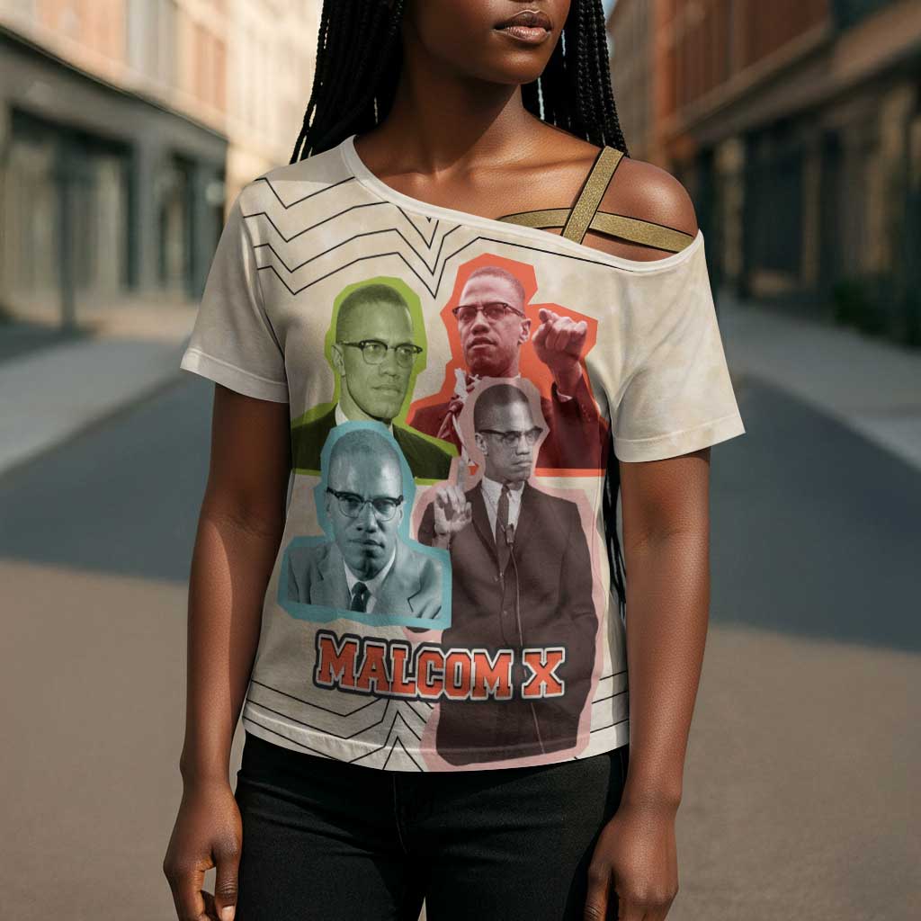 Malcolm X Cross Shoulder Shirt Pop Art Portrait Collage Civil Rights Activist Retro Style Design - African Pride