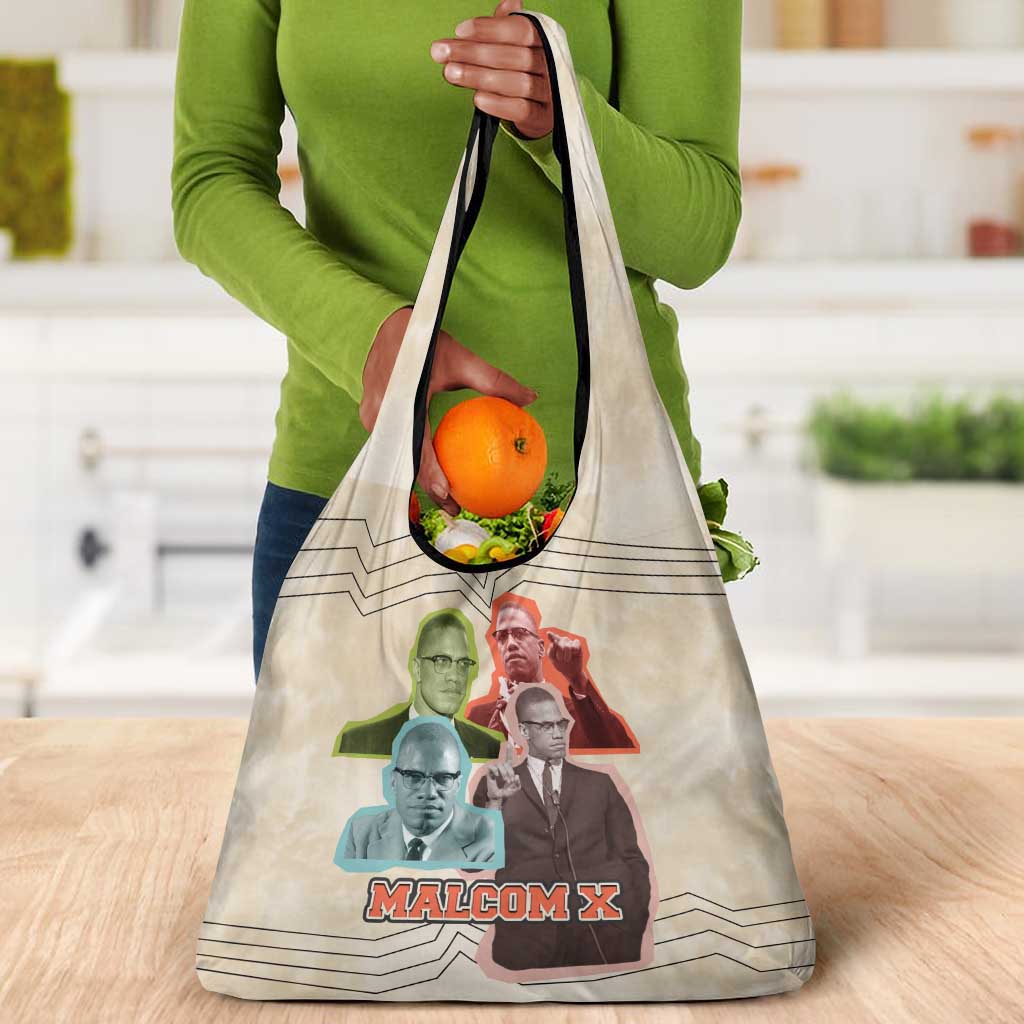 Malcolm X Grocery Bag Pop Art Portrait Collage Civil Rights Activist Retro Style Design - African Pride