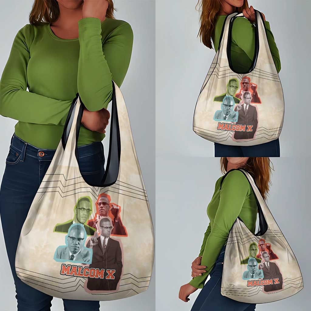 Malcolm X Grocery Bag Pop Art Portrait Collage Civil Rights Activist Retro Style Design - African Pride
