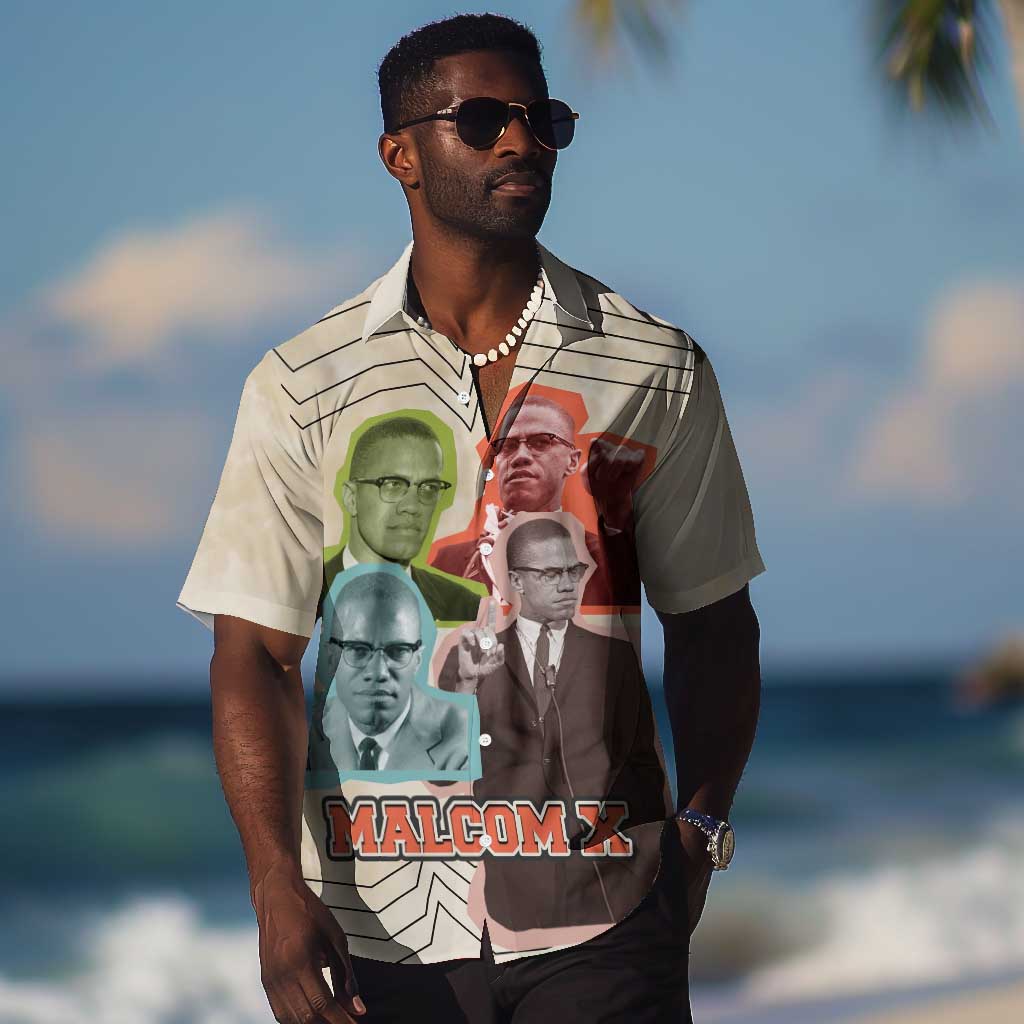 Malcolm X Hawaiian Shirt Pop Art Portrait Collage Civil Rights Activist Retro Style Design TS04