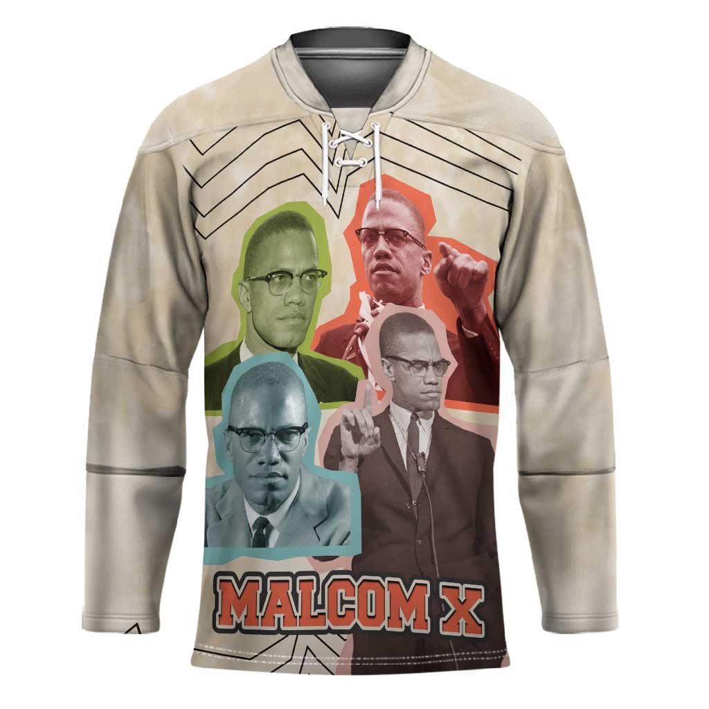 Malcolm X Hockey Jersey Pop Art Portrait Collage Civil Rights Activist Retro Style Design - African Pride