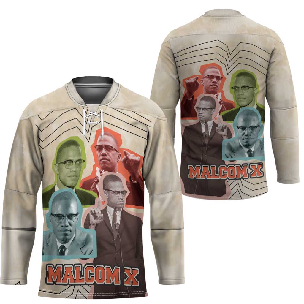 Malcolm X Hockey Jersey Pop Art Portrait Collage Civil Rights Activist Retro Style Design - African Pride