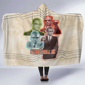 Malcolm X Hooded Blanket Pop Art Portrait Collage Civil Rights Activist Retro Style Design - African Pride