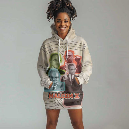 Malcolm X Hoodie Dress Pop Art Portrait Collage Civil Rights Activist Retro Style Design - African Pride