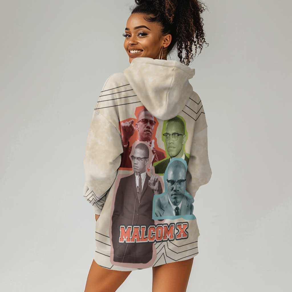 Malcolm X Hoodie Dress Pop Art Portrait Collage Civil Rights Activist Retro Style Design - African Pride