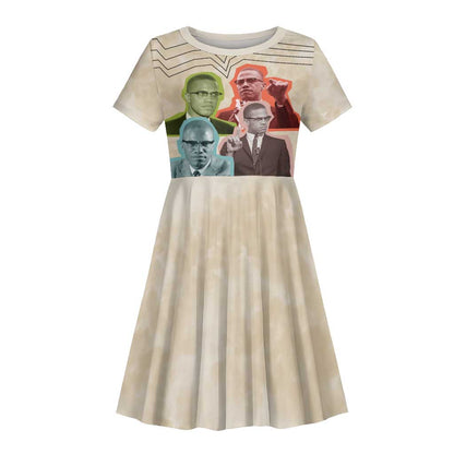 Malcolm X Kid Short Sleeve Dress Pop Art Portrait Collage Civil Rights Activist Retro Style Design TS04
