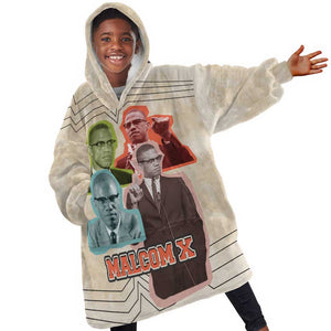 Malcolm X Kid Wearable Blanket Hoodie Pop Art Portrait Collage Civil Rights Activist Retro Style Design - African Pride