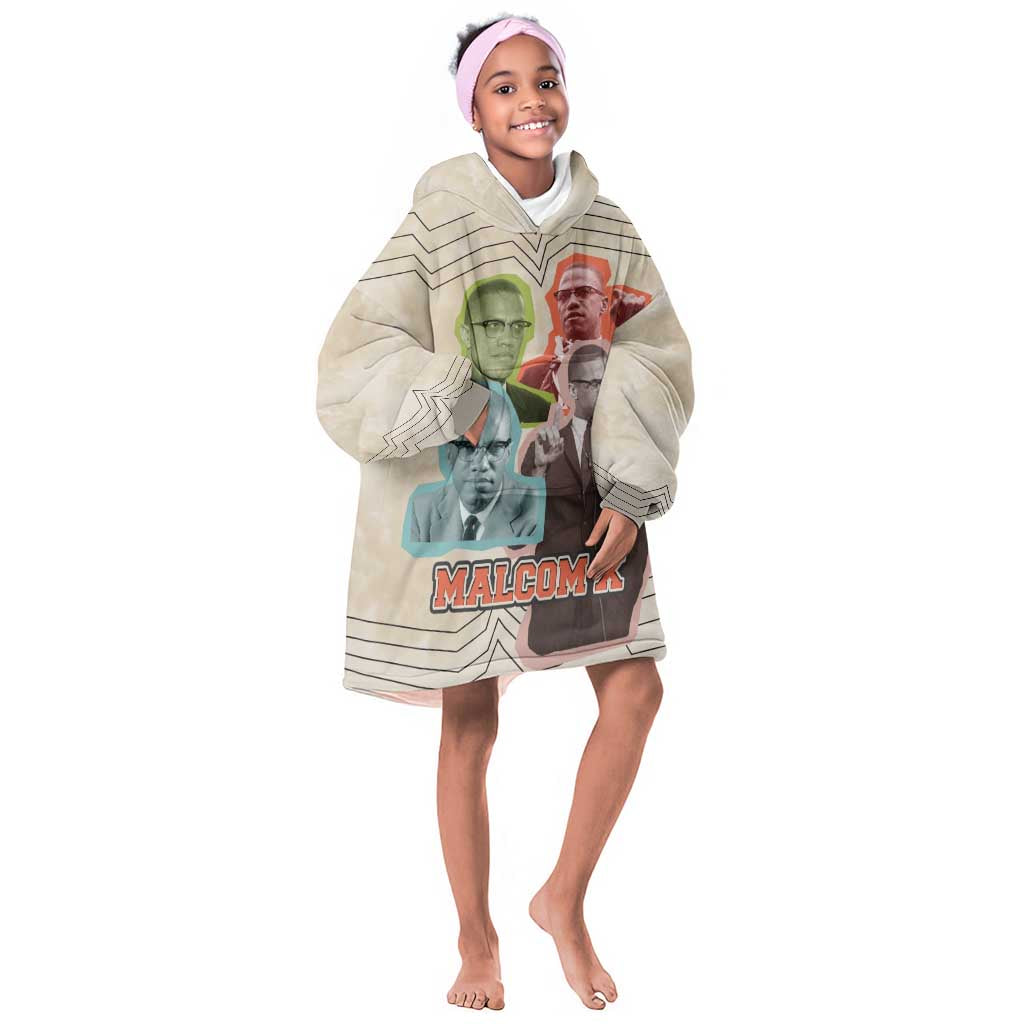 Malcolm X Kid Wearable Blanket Hoodie Pop Art Portrait Collage Civil Rights Activist Retro Style Design - African Pride