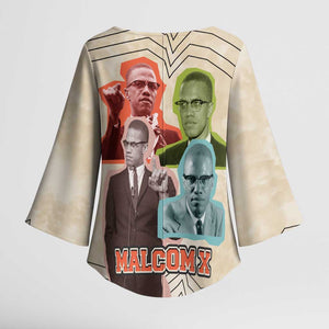 Malcolm X Kimono Sleeve Blouse Pop Art Portrait Collage Civil Rights Activist Retro Style Design - African Pride