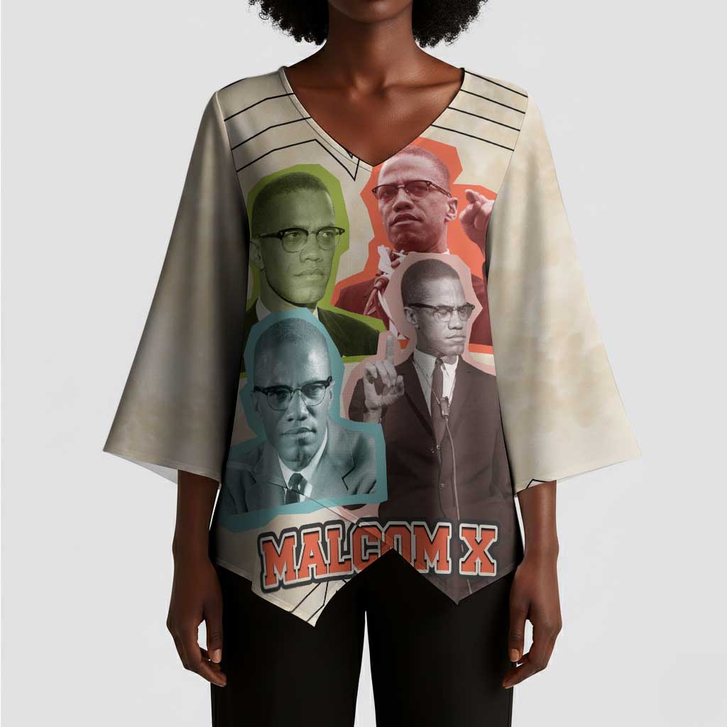 Malcolm X Kimono Sleeve Blouse Pop Art Portrait Collage Civil Rights Activist Retro Style Design - African Pride