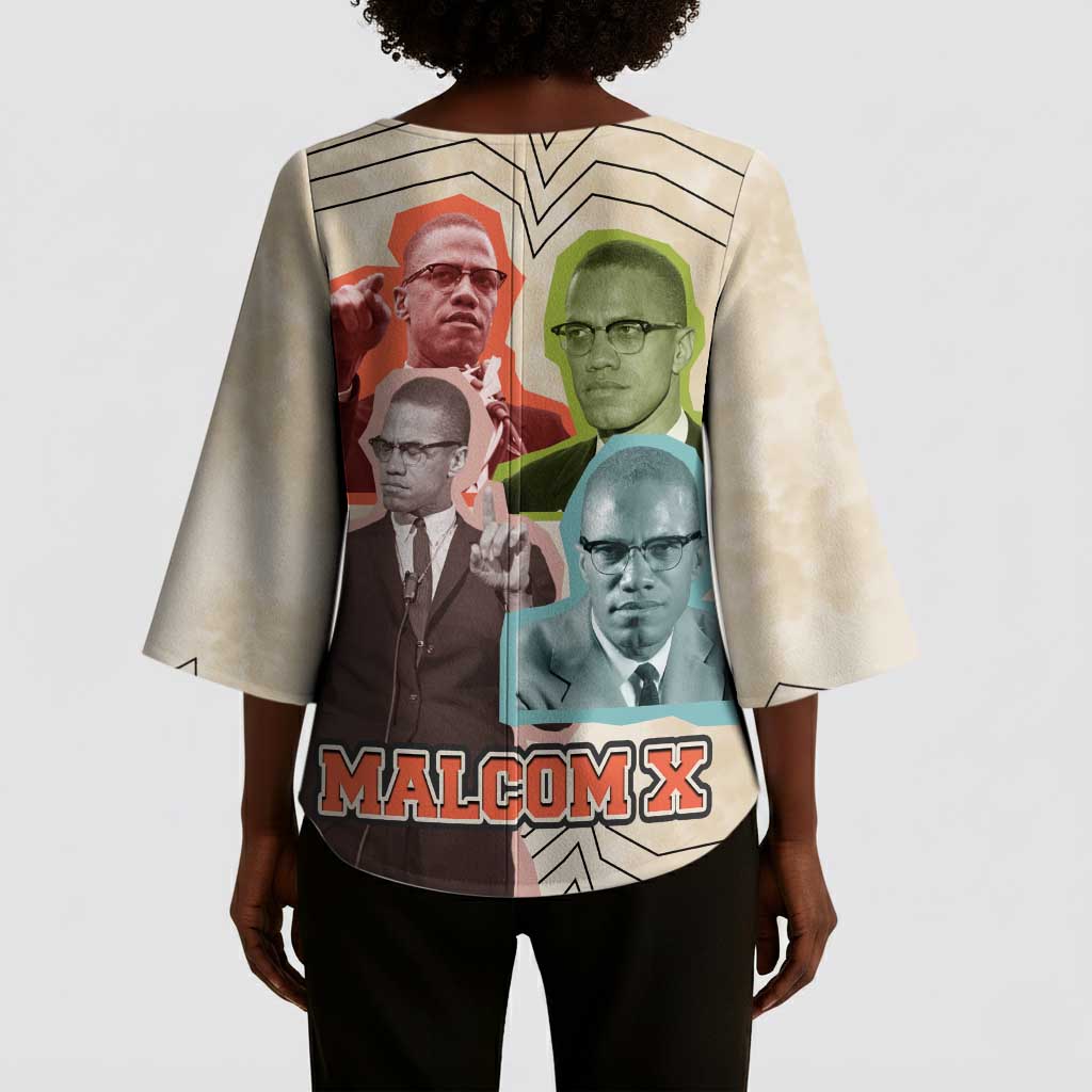 Malcolm X Kimono Sleeve Blouse Pop Art Portrait Collage Civil Rights Activist Retro Style Design - African Pride