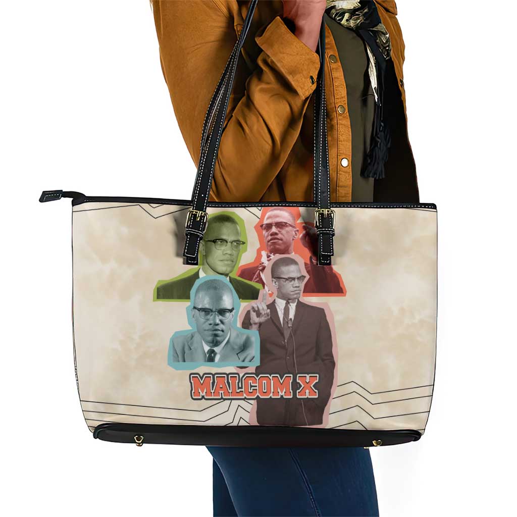 Malcolm X Leather Tote Bag Pop Art Portrait Collage Civil Rights Activist Retro Style Design - African Pride