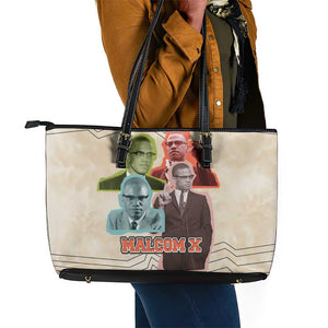 Malcolm X Leather Tote Bag Pop Art Portrait Collage Civil Rights Activist Retro Style Design - African Pride