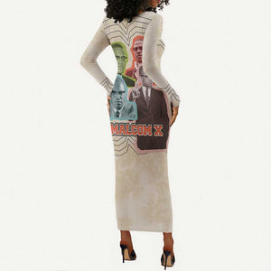 Malcolm X Long Sleeve Bodycon Dress Pop Art Portrait Collage Civil Rights Activist Retro Style Design - African Pride