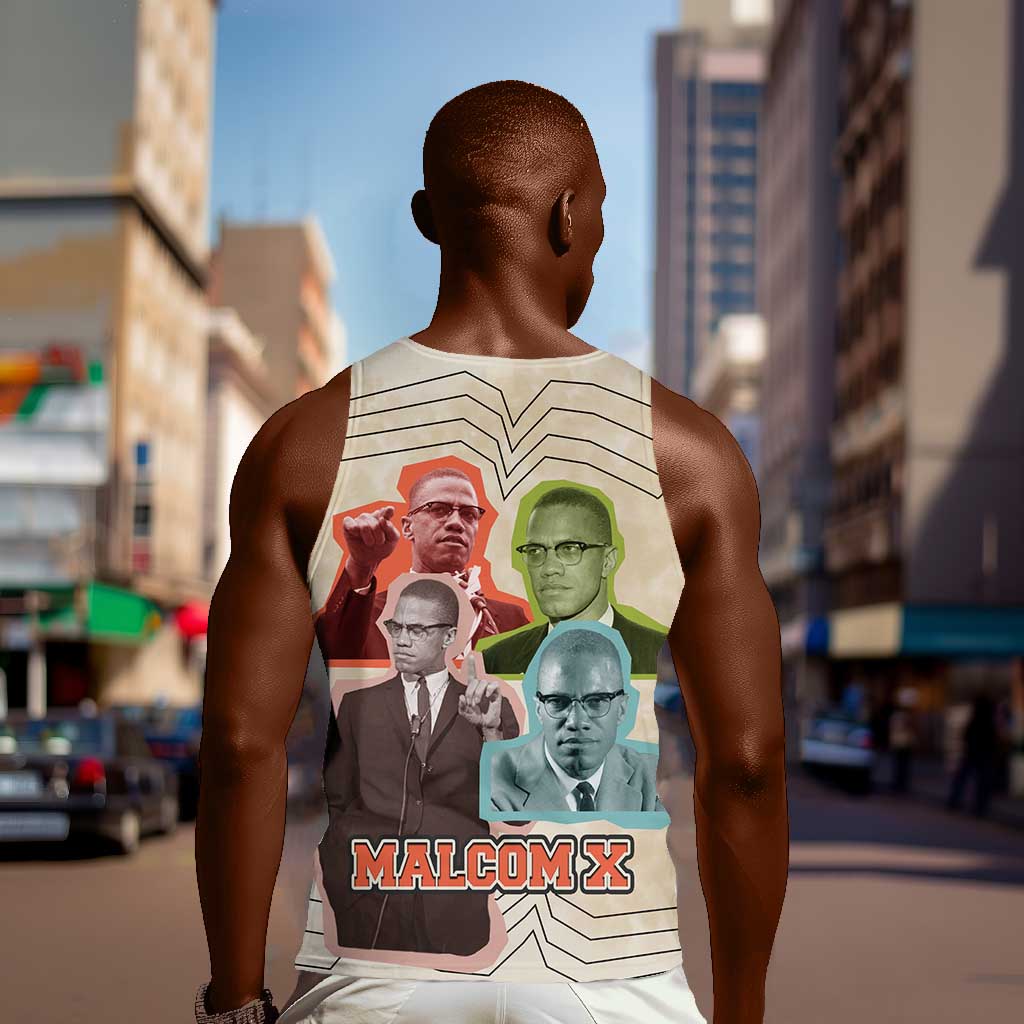 Malcolm X Men Tank Top Pop Art Portrait Collage Civil Rights Activist Retro Style Design - African Pride