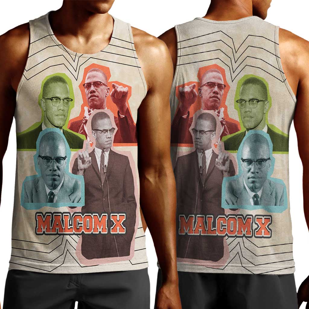 Malcolm X Men Tank Top Pop Art Portrait Collage Civil Rights Activist Retro Style Design - African Pride