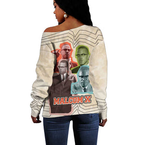 Malcolm X Off Shoulder Sweater Pop Art Portrait Collage Civil Rights Activist Retro Style Design - African Pride