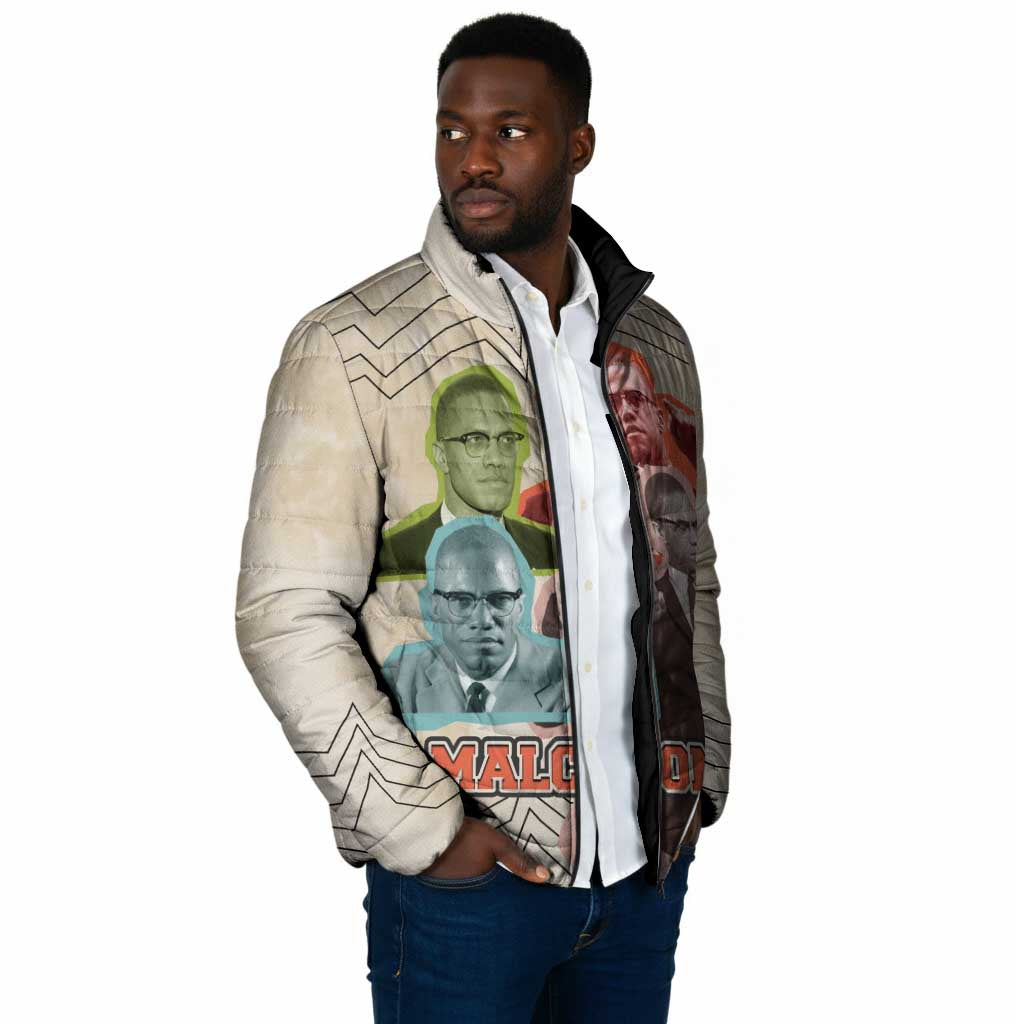 Malcolm X Padded Jacket Pop Art Portrait Collage Civil Rights Activist Retro Style Design - African Pride