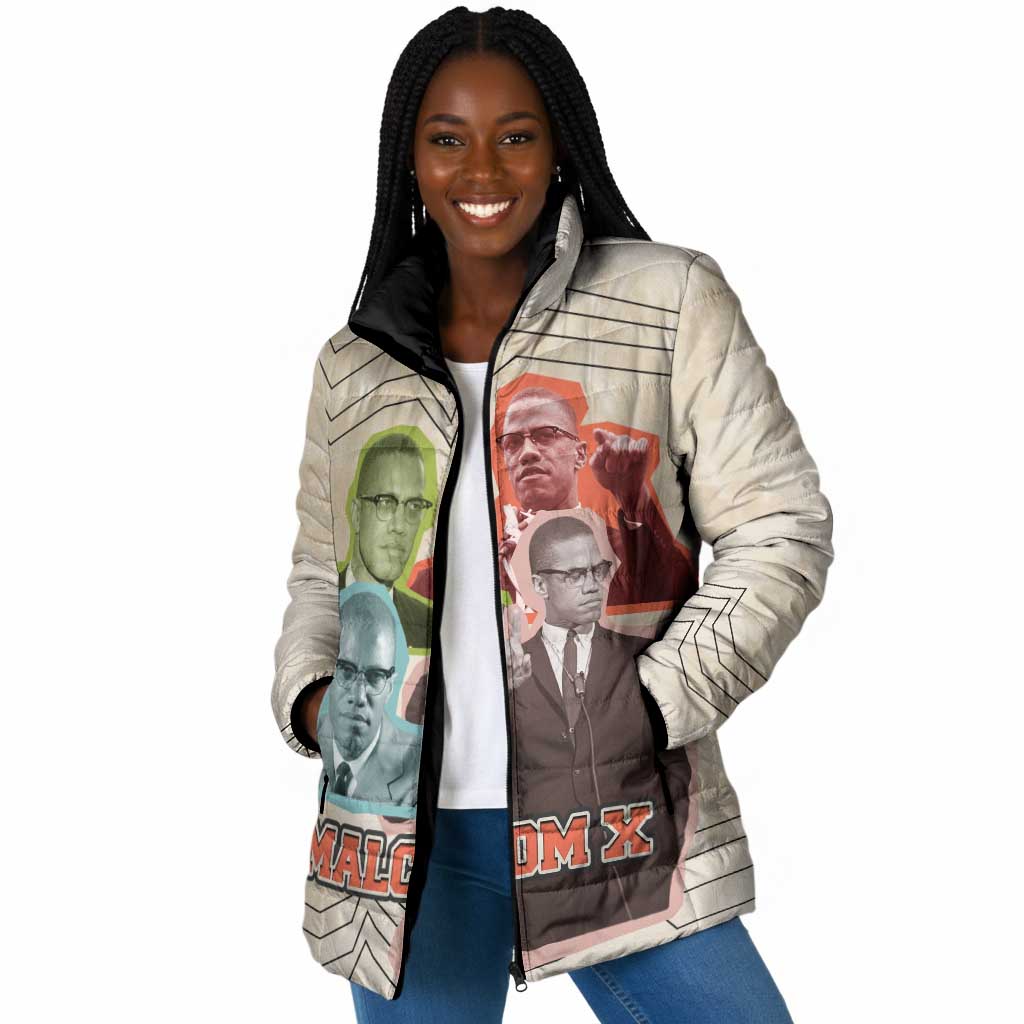 Malcolm X Padded Jacket Pop Art Portrait Collage Civil Rights Activist Retro Style Design - African Pride