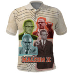 Malcolm X Polo Shirt Pop Art Portrait Collage Civil Rights Activist Retro Style Design TS04
