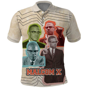 Malcolm X Polo Shirt Pop Art Portrait Collage Civil Rights Activist Retro Style Design TS04