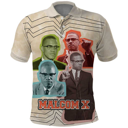 Malcolm X Polo Shirt Pop Art Portrait Collage Civil Rights Activist Retro Style Design TS04