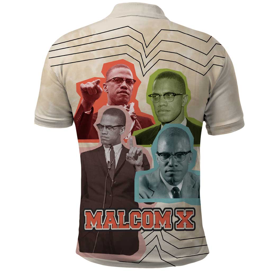 Malcolm X Polo Shirt Pop Art Portrait Collage Civil Rights Activist Retro Style Design TS04