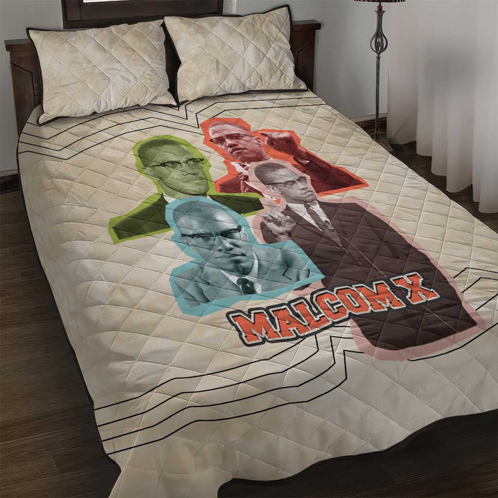 Malcolm X Quilt Bed Set Pop Art Portrait Collage Civil Rights Activist Retro Style Design - African Pride