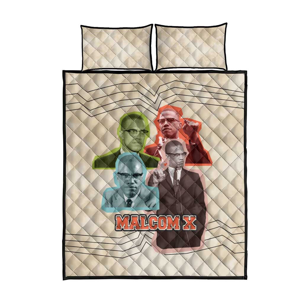 Malcolm X Quilt Bed Set Pop Art Portrait Collage Civil Rights Activist Retro Style Design - African Pride