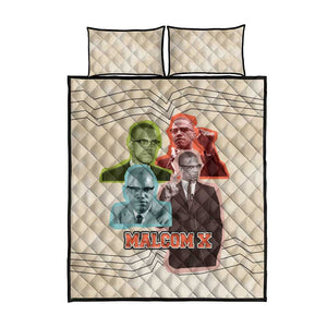 Malcolm X Quilt Bed Set Pop Art Portrait Collage Civil Rights Activist Retro Style Design - African Pride