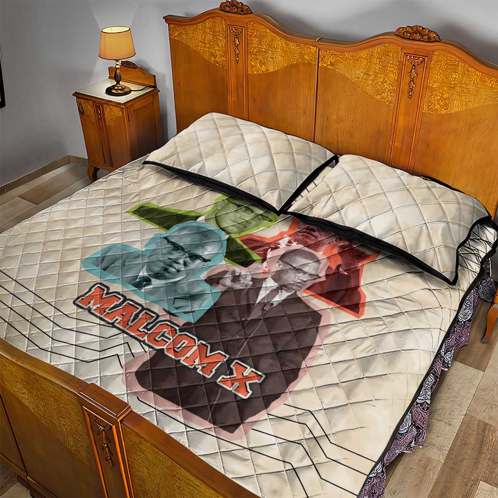Malcolm X Quilt Bed Set Pop Art Portrait Collage Civil Rights Activist Retro Style Design - African Pride