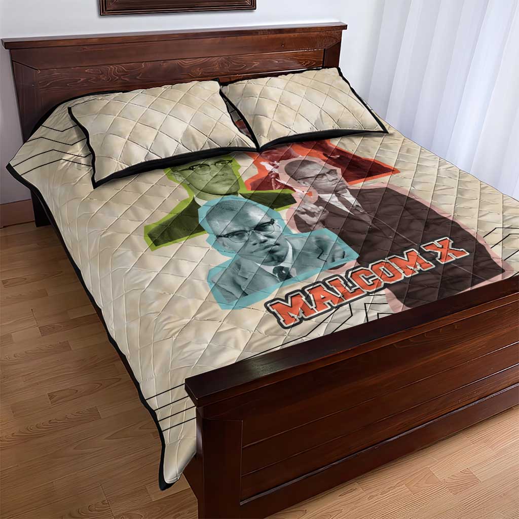 Malcolm X Quilt Bed Set Pop Art Portrait Collage Civil Rights Activist Retro Style Design - African Pride