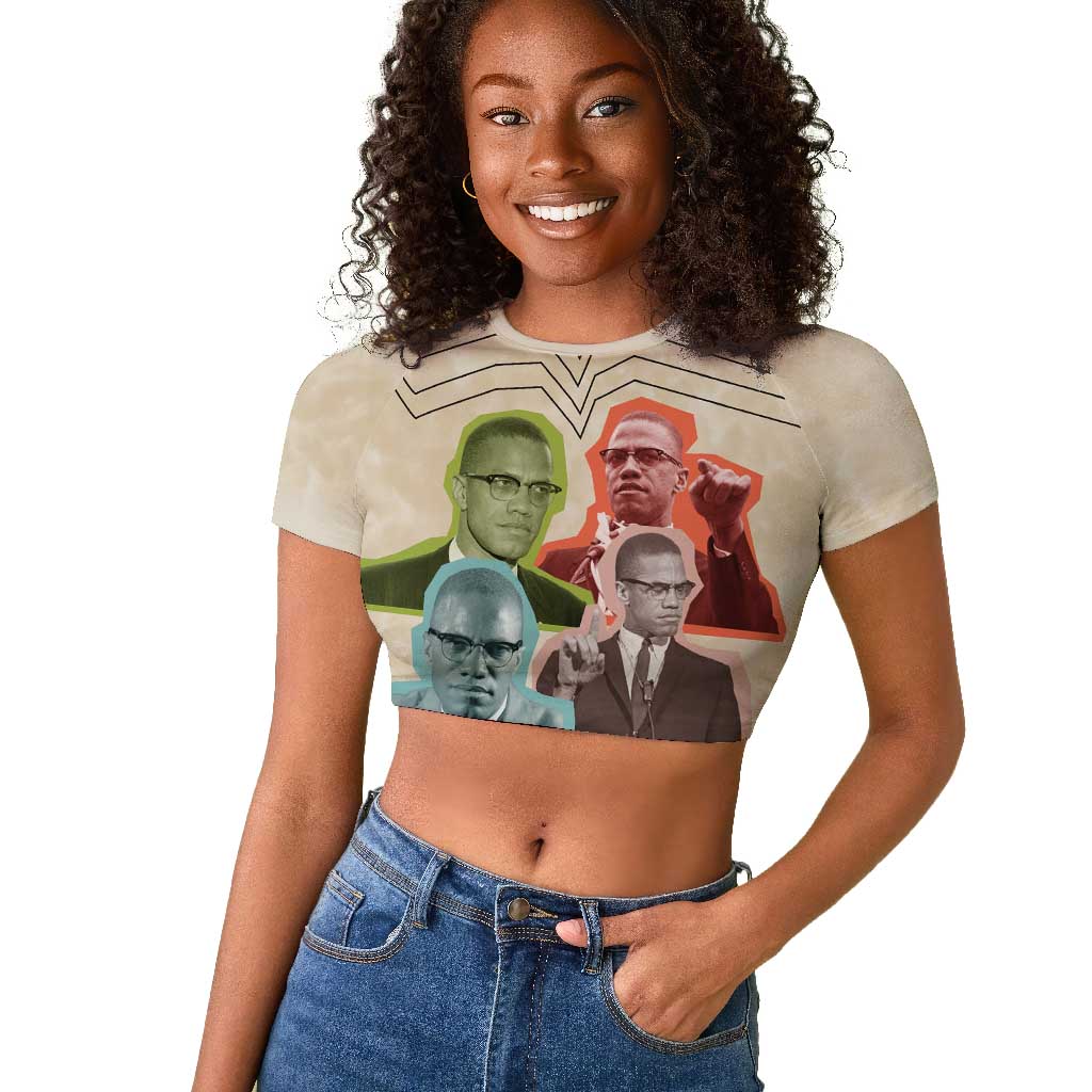 Malcolm X Raglan Cropped T shirt Pop Art Portrait Collage Civil Rights Activist Retro Style Design TS04