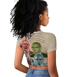 Malcolm X Raglan Cropped T shirt Pop Art Portrait Collage Civil Rights Activist Retro Style Design TS04