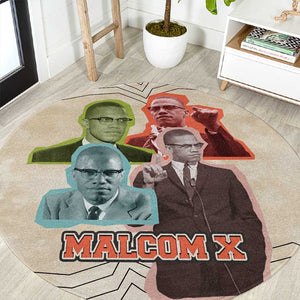 Malcolm X Round Carpet Pop Art Portrait Collage Civil Rights Activist Retro Style Design - African Pride