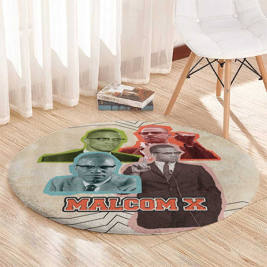 Malcolm X Round Carpet Pop Art Portrait Collage Civil Rights Activist Retro Style Design - African Pride