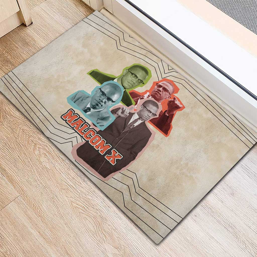 Malcolm X Rubber Doormat Pop Art Portrait Collage Civil Rights Activist Retro Style Design - African Pride