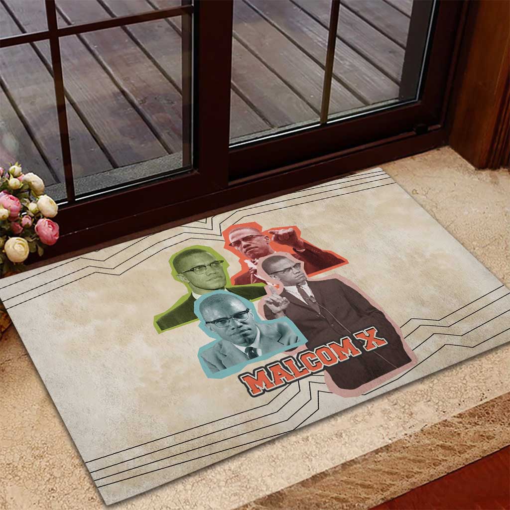 Malcolm X Rubber Doormat Pop Art Portrait Collage Civil Rights Activist Retro Style Design - African Pride