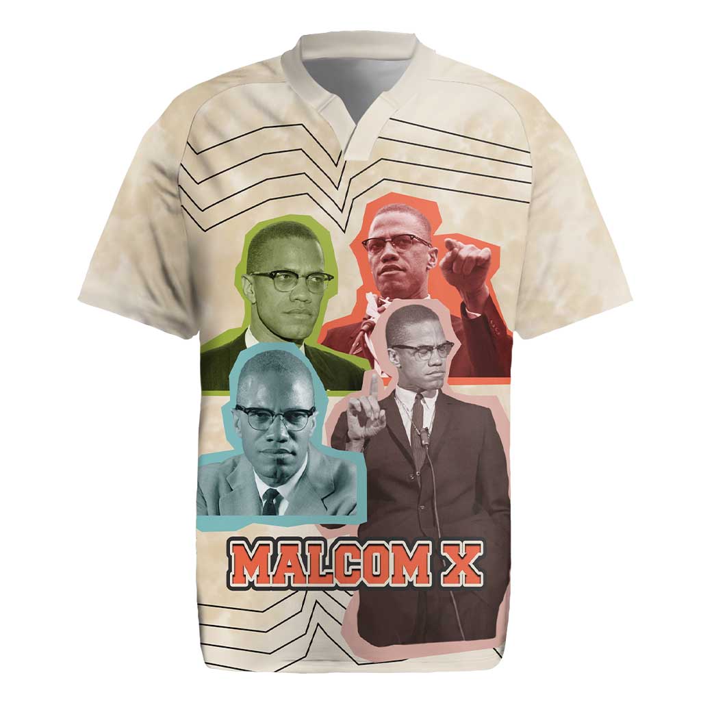 Malcolm X Rugby Jersey Pop Art Portrait Collage Civil Rights Activist Retro Style Design TS04