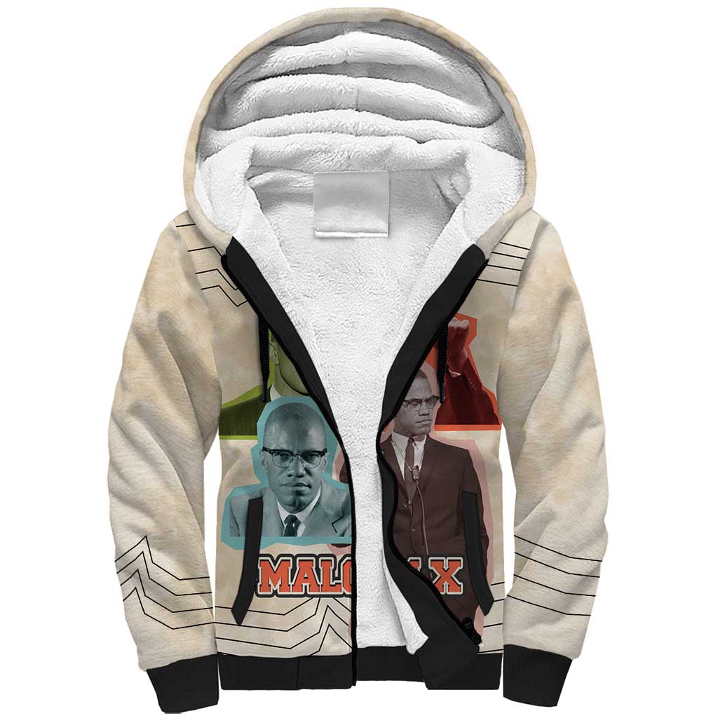 Malcolm X Sherpa Hoodie Pop Art Portrait Collage Civil Rights Activist Retro Style Design - African Pride