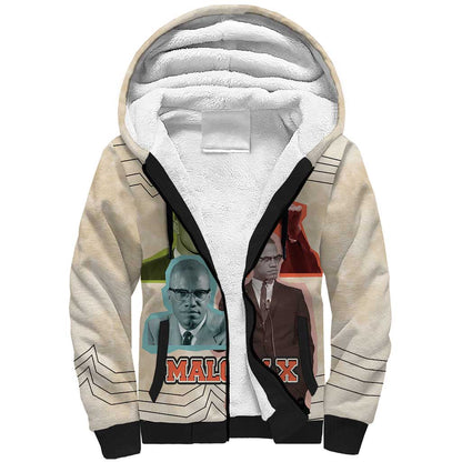 Malcolm X Sherpa Hoodie Pop Art Portrait Collage Civil Rights Activist Retro Style Design - African Pride