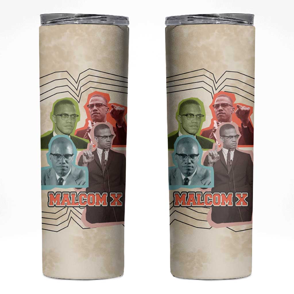 Malcolm X Skinny Tumbler Pop Art Portrait Collage Civil Rights Activist Retro Style Design - African Pride