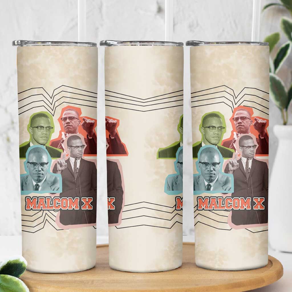 Malcolm X Skinny Tumbler Pop Art Portrait Collage Civil Rights Activist Retro Style Design - African Pride